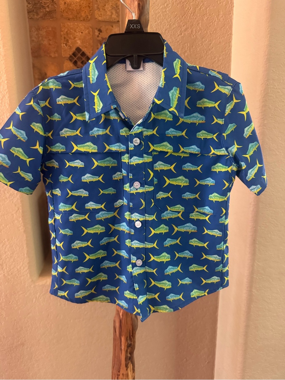 Blue Quail Kids Blue Fish-Print Button-Up Shirt